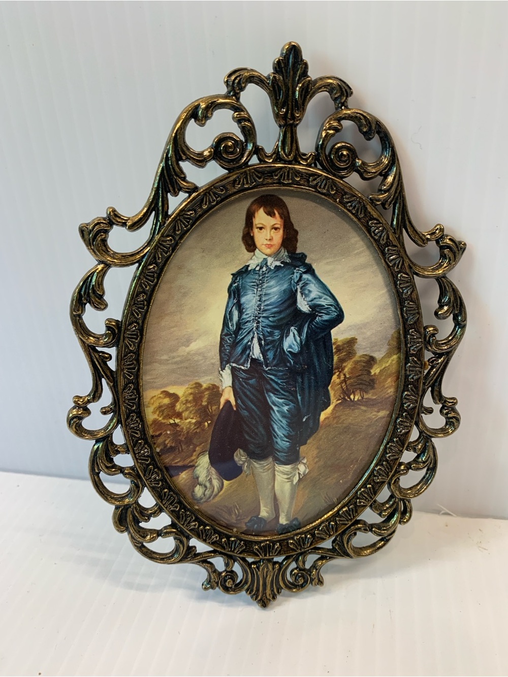 Ornate Blue Boy Portrait Art Print in Antique-Style Frame